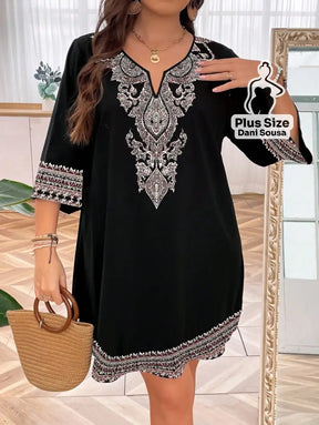 Vestido Estilo Boho Com Bordado Sofisticado Plus Size Vestido Estilo Boho Com Bordado Sofisticado Plus Size