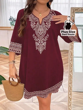 Vestido Estilo Boho Com Bordado Sofisticado Plus Size Vestido Estilo Boho Com Bordado Sofisticado Plus Size