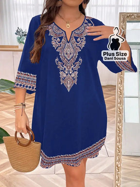Vestido Estilo Boho Com Bordado Sofisticado Plus Size Vestido Estilo Boho Com Bordado Sofisticado Plus Size