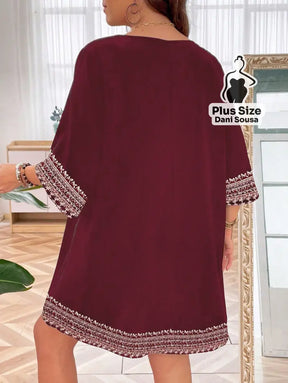 Vestido Estilo Boho Com Bordado Sofisticado Plus Size Vestido Estilo Boho Com Bordado Sofisticado Plus Size