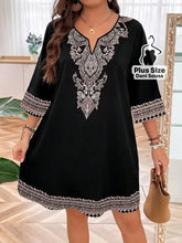 Vestido Estilo Boho Com Bordado Sofisticado Plus Size Preto / G Vestido Estilo Boho Com Bordado Sofisticado Plus Size