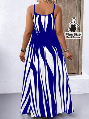 Vestido Longo com Estampa Zebrada e Alças Finas Plus Size Vestido Longo Estampado com Lastex e Alças Largas Plus Size