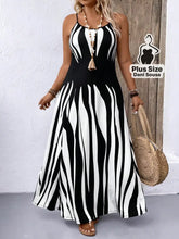 Vestido Longo com Estampa Zebrada e Alças Finas Plus Size Preto / G Vestido Longo Estampado com Lastex e Alças Largas