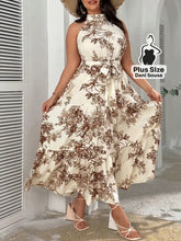 Vestido Longo Estampado com Camadas e Cinto Ajustável Plus Size Damasco / G Conjunto Cropped e Shorts Estampado com