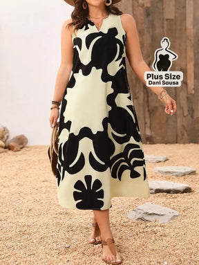 Vestido Longo Listrado com Decote V e Fenda Plus Size Vestido Longo Listrado com Decote V e Fenda Plus Size