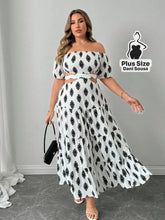Vestido Longo Ombro a Ombro com Recortes e Estampa Elegante Plus Size G Conjunto Cropped e Shorts Estampado com