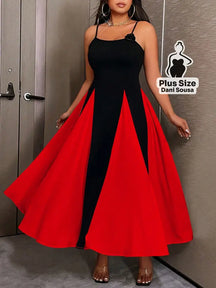 Vestido Midi Bicolor com Alças Finas e Saia Ampla Plus Size Vermelho / G Conjunto Cropped e Shorts Estampado com