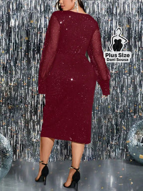 Vestido Midi com Manga Tule Brilhante Plus Size Vestido Midi com Manga Tule Brilhante Plus Size