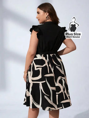 Vestido Midi Estampado Com Mangas Franzidas Plus Size Vestido Midi Estampado Com Mangas Franzidas Plus Size