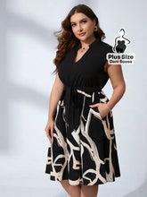 Vestido Midi Estampado Com Mangas Franzidas Plus Size Preto / G Vestido Midi Estampado Com Mangas Franzidas Plus Size