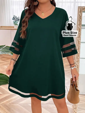 Vestido Sofisticado Com Detalhes Transparentes Plus Size Verde Militar / G Vestido Sofisticado Com Detalhes