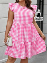 Vestido Vichy com Babado e Estilo Casual Plus Size Rosa / G Vestido Vichy com Babado e Estilo Casual Plus Size